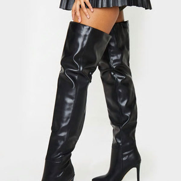 Thigh high Boots Black Pointed Toe