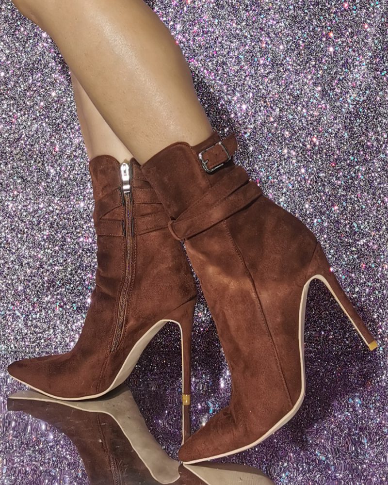 Micro Suede Upper Pointed Toe Stiletto Heel Ankle Boots