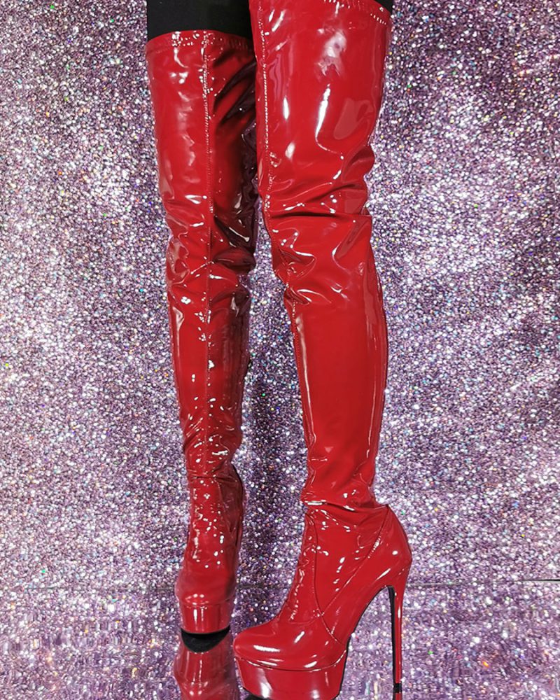 Stiletto Heel Patent PU Upper Over The Knee Boots