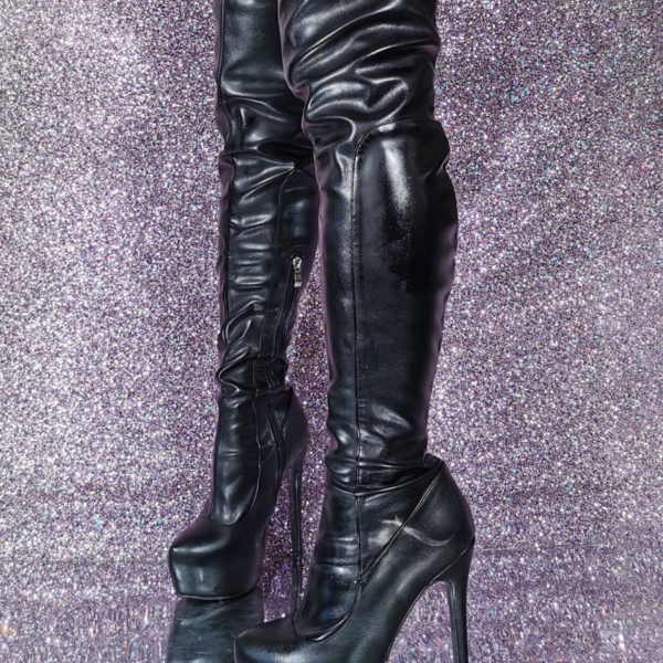 Stiletto PU Leather Heel Thigh High Boots