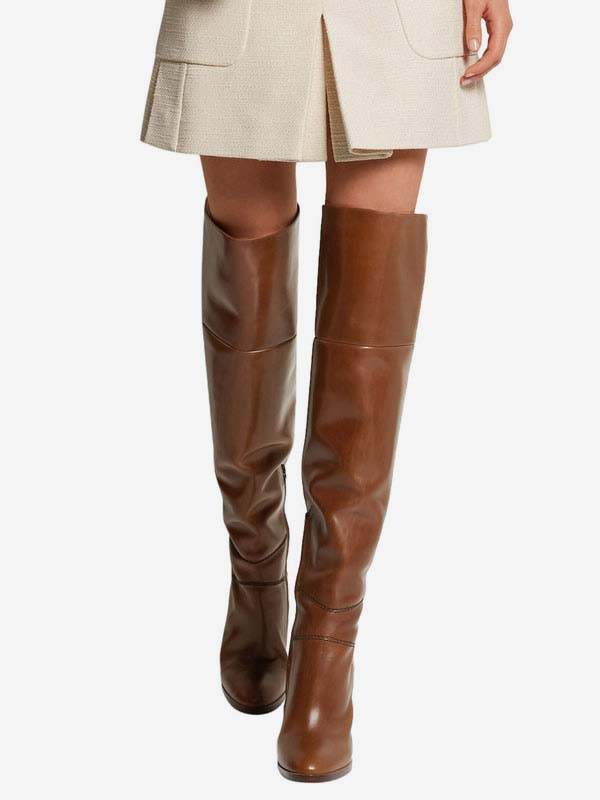 Thigh High Round Toe Chunky Heel Over The Knee Boots