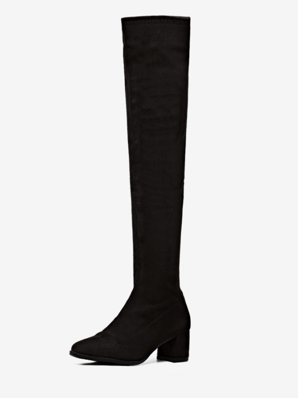 Chunky Heel Thigh High Micro Suede Upper Boots