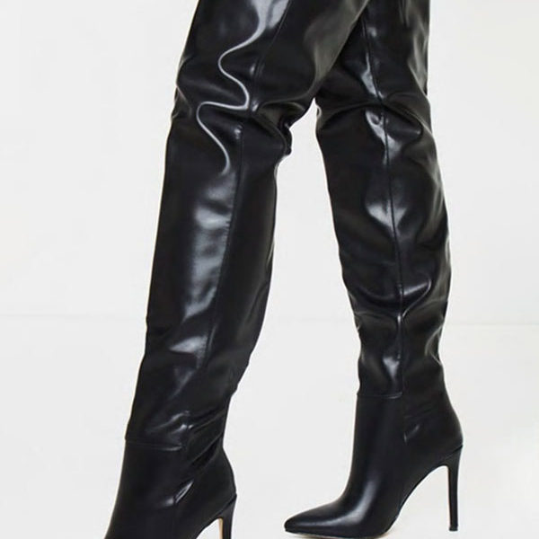 Thigh high Boots Black Pointed Toe - Image 2