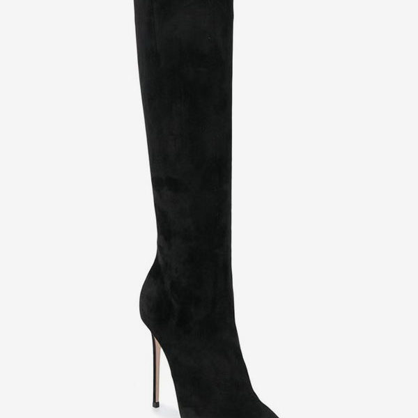 Black Suede Pointed Toe High Heel Knee High Boots - Image 5