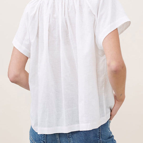 Short Sleeves Pink Pleated Buttons Jewel Neck Cotton Tee Shirt - Image 6