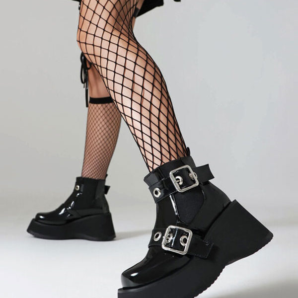 Patent PU Upper Round Toe Heelless Ankle Boots - Image 5