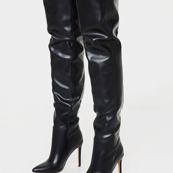 Thigh high Boots Black Pointed Toe - Image 3