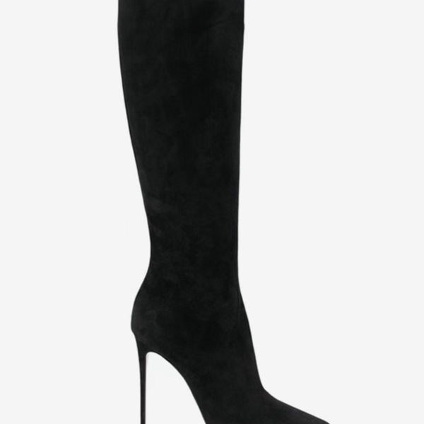 Black Suede Pointed Toe High Heel Knee High Boots - Image 4