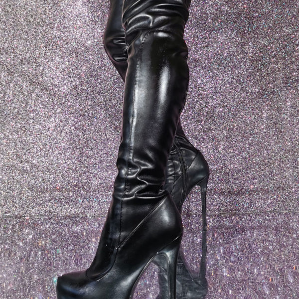Stiletto PU Leather Heel Thigh High Boots - Image 3