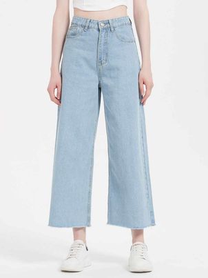 Jeans For Woman Fashion Blue Wide Denim Bottoms