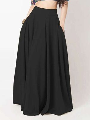Pleated Long Raised Waist Oversized Women Skirt