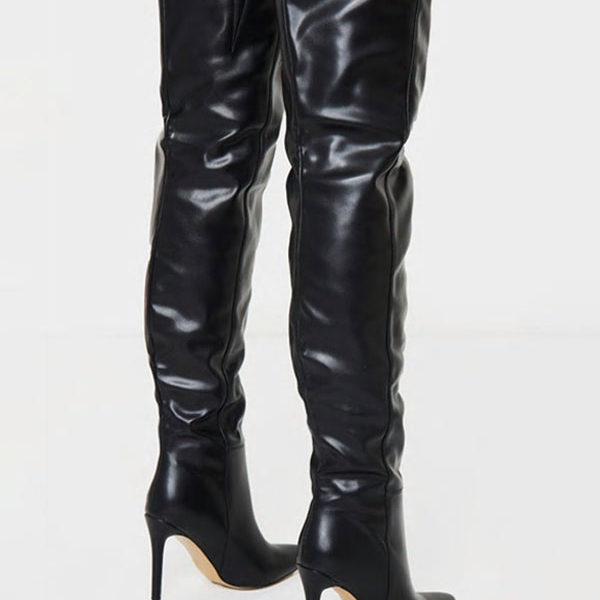 Thigh high Boots Black Pointed Toe - Image 4
