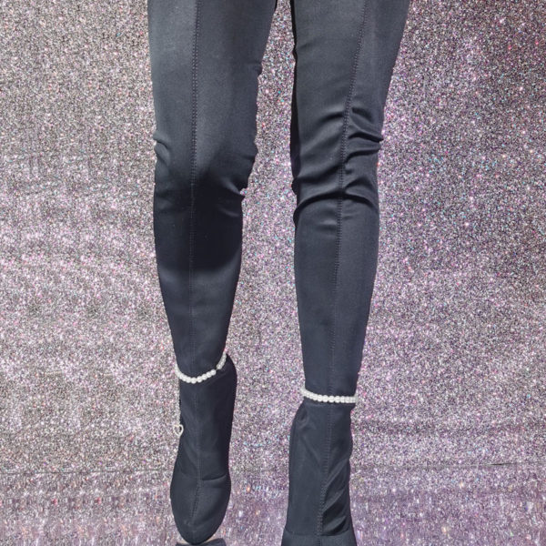 Over The Knee Round Toe Stiletto Heel Elastic Fabric Boots - Image 6