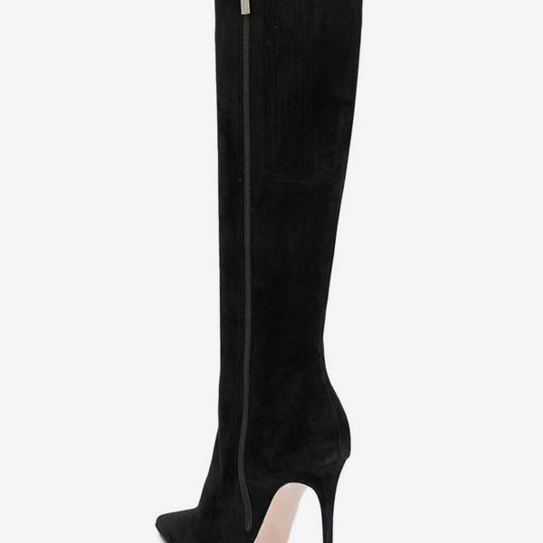 Black Suede Pointed Toe High Heel Knee High Boots - Image 3