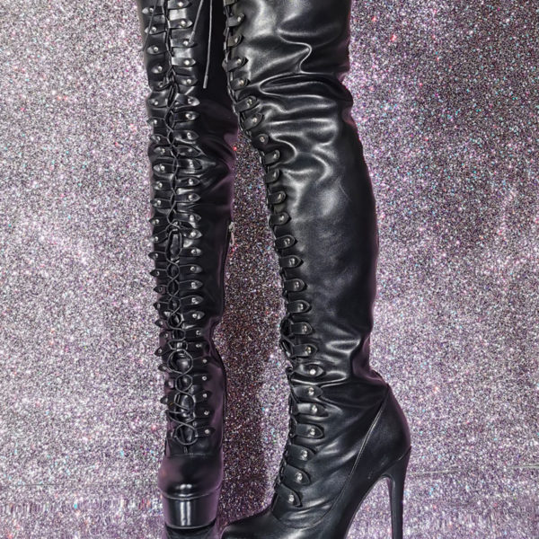 Round Toe Stiletto Heel PU Leather Thigh Boots - Image 3