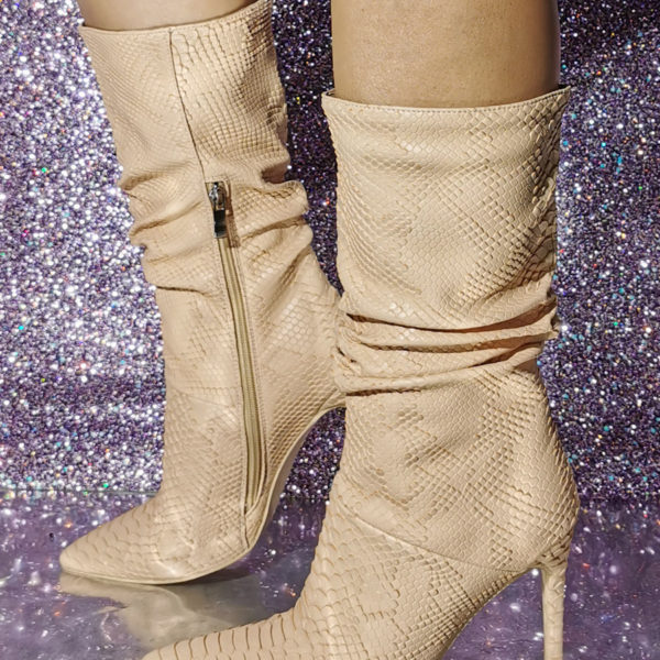High Heel Snake Pattern Pointed Toe Ankle Boots - Image 3