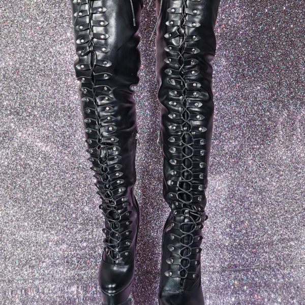 Round Toe Stiletto Heel PU Leather Thigh Boots - Image 2