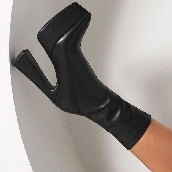 Ankle Black Platform Pointed Toe Chunky Heel Booties - Image 2