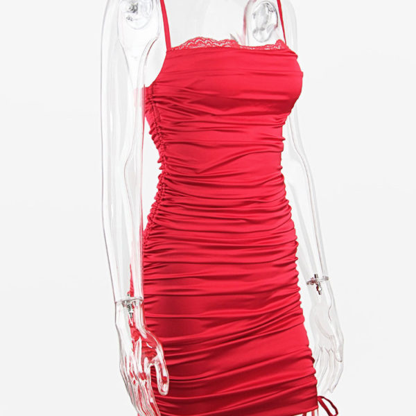 Birthday Party White Drawstring Sleeveless Open Shoulder Midi Semi Formal Cami Wrap Mini Dress - Image 3