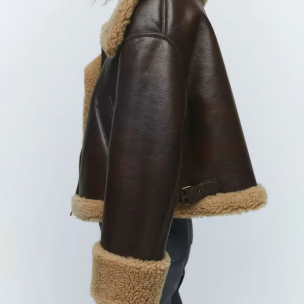 Double Sided Short Jacket Pu Leather Winter 2023 Outerwear For Women