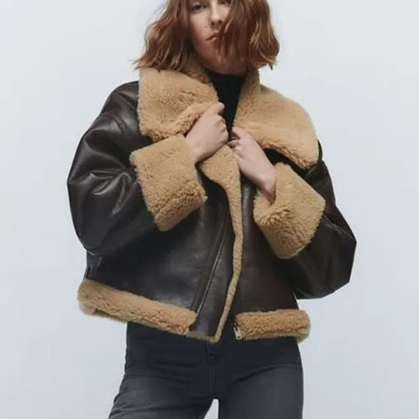 Double Sided Short Jacket Pu Leather Winter 2023 Outerwear For Women
