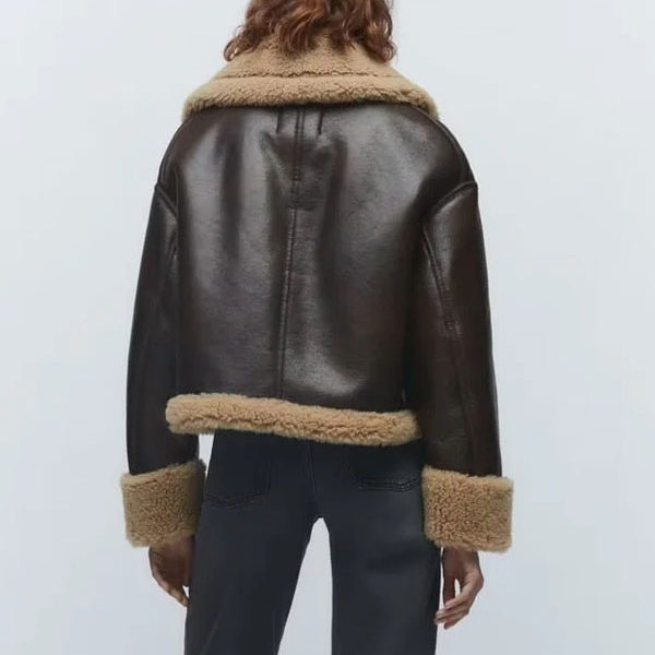 Double Sided Short Jacket Pu Leather Winter 2023 Outerwear For Women