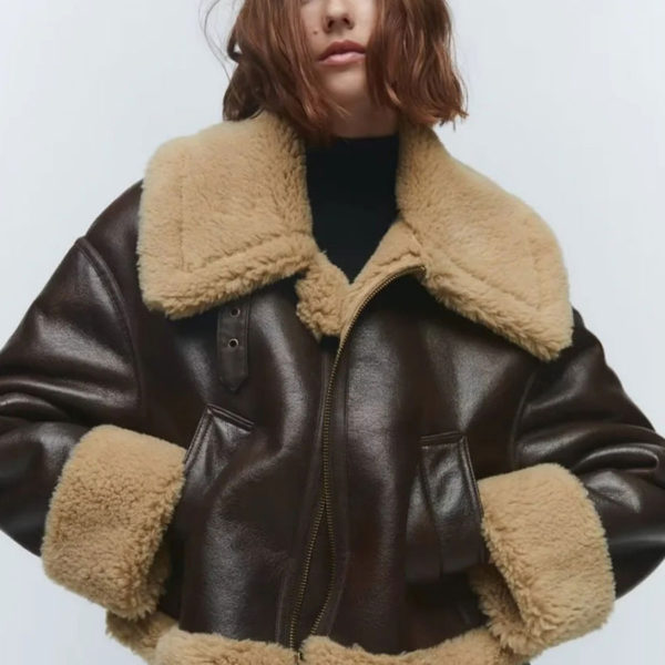 Double Sided Short Jacket Pu Leather Winter 2023 Outerwear For Women