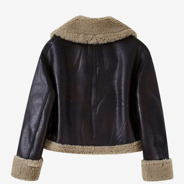 Double Sided Short Jacket Pu Leather Winter 2023 Outerwear For Women