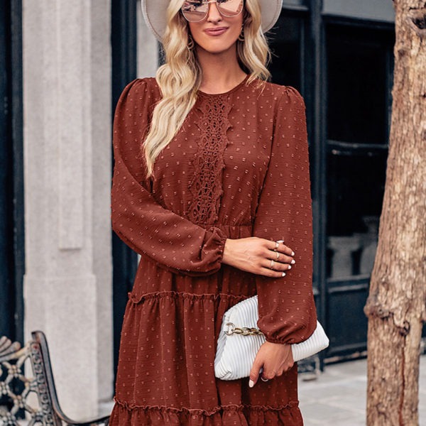 Skater Dresses Jewel Neck Long Sleeves Layered Casual Mini Dress