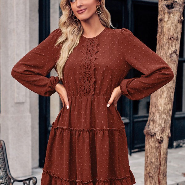 Skater Dresses Jewel Neck Long Sleeves Layered Casual Mini Dress