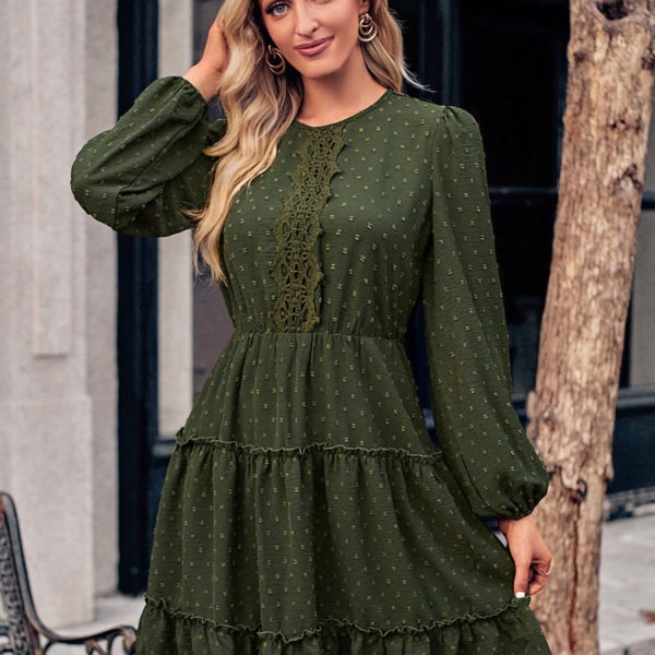 Skater Dresses Jewel Neck Long Sleeves Layered Casual Mini Dress