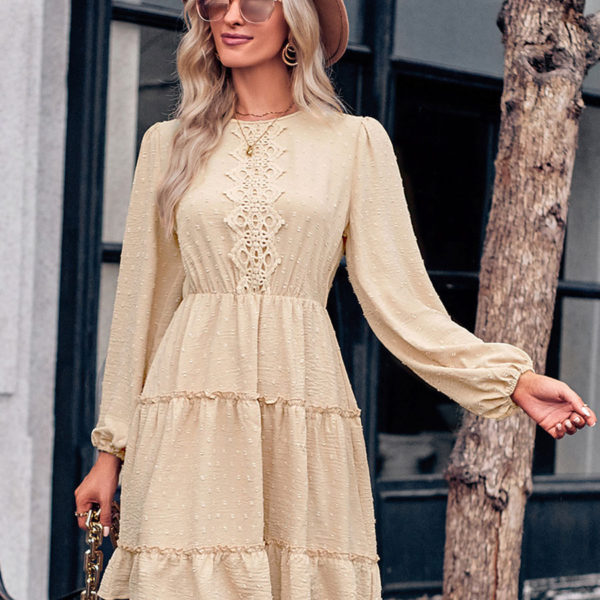 Skater Dresses Jewel Neck Long Sleeves Layered Casual Mini Dress
