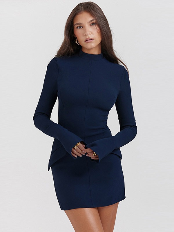 Bodycon Dresses Round Neck Flared Sleeves Pockets Party Pencil Dress