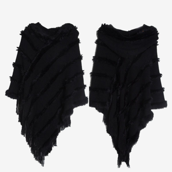 Women Poncho Hooded Green Oversized Fringe Cape