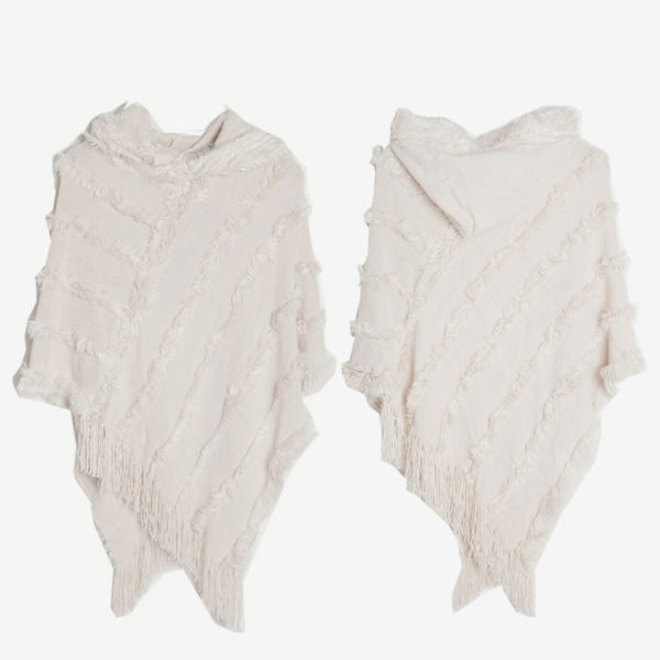 Women Poncho Hooded Green Oversized Fringe Cape