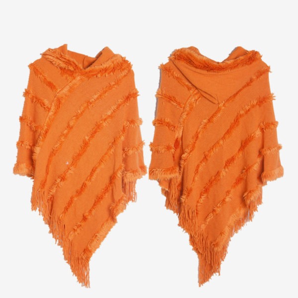 Women Poncho Hooded Green Oversized Fringe Cape