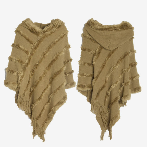 Women Poncho Hooded Green Oversized Fringe Cape