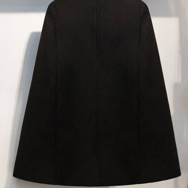 Woolen Poncho Coat Stand Collar Double Breasted Women Cape Outerwear