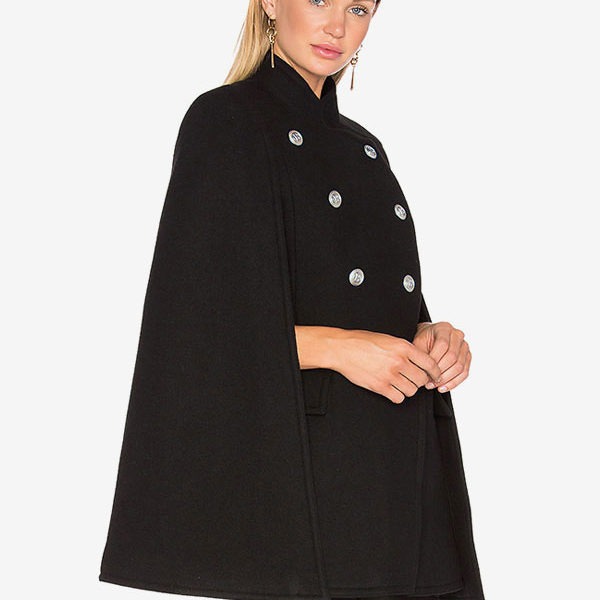 Woolen Poncho Coat Stand Collar Double Breasted Women Cape Outerwear