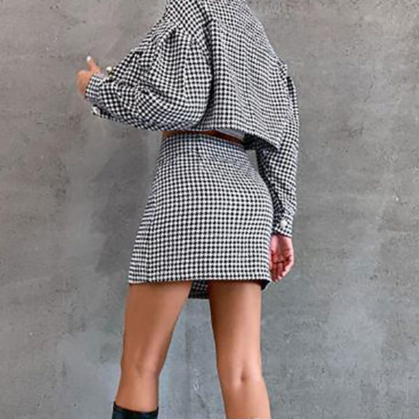 Chanel Style Set Houndstooth Long Sleeve Fall Outfits For Women