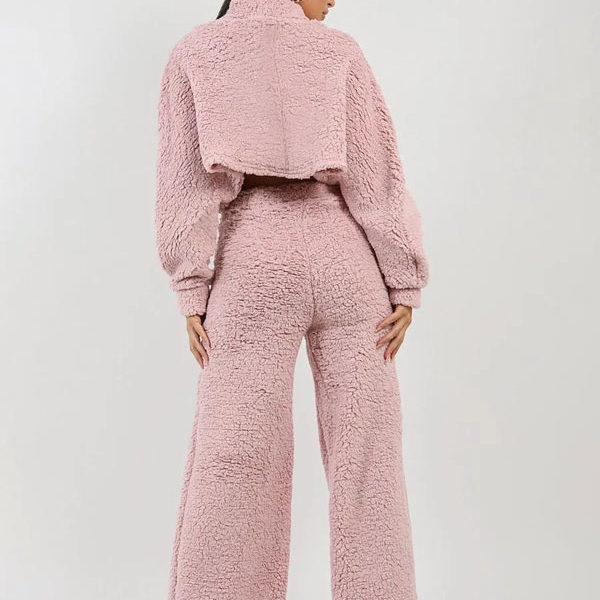Home Wear High Collar Long Sleeves Patchwork Casual Women Set