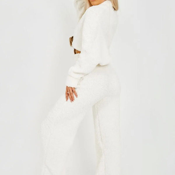 Home Wear High Collar Long Sleeves Patchwork Casual Women Set
