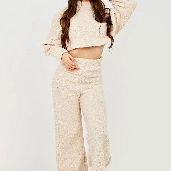 Home Wear High Collar Long Sleeves Patchwork Casual Women Set
