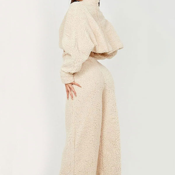 Home Wear High Collar Long Sleeves Patchwork Casual Women Set