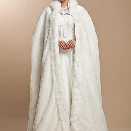 White Faux Fur Coat Hoodie Women Faux Fur Cloak