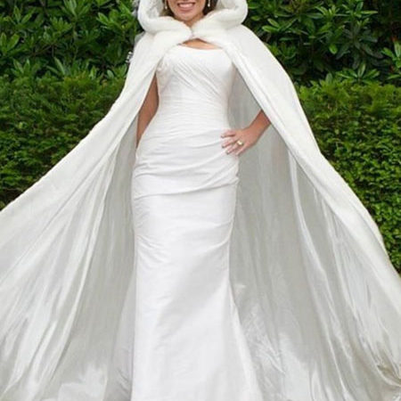 White Faux Fur Coat Hoodie Women Faux Fur Cloak - Image 3