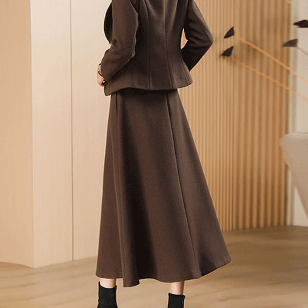 Wool Skirt Set For Women Deep Brown Winter Outerwear
