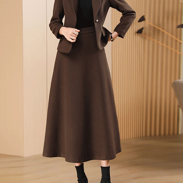Wool Skirt Set For Women Deep Brown Winter Outerwear