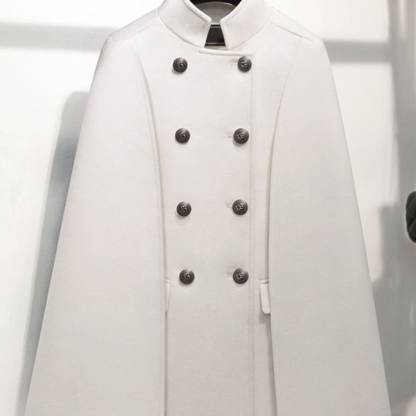 Woolen Poncho Coat Stand Collar Double Breasted Women Cape Outerwear