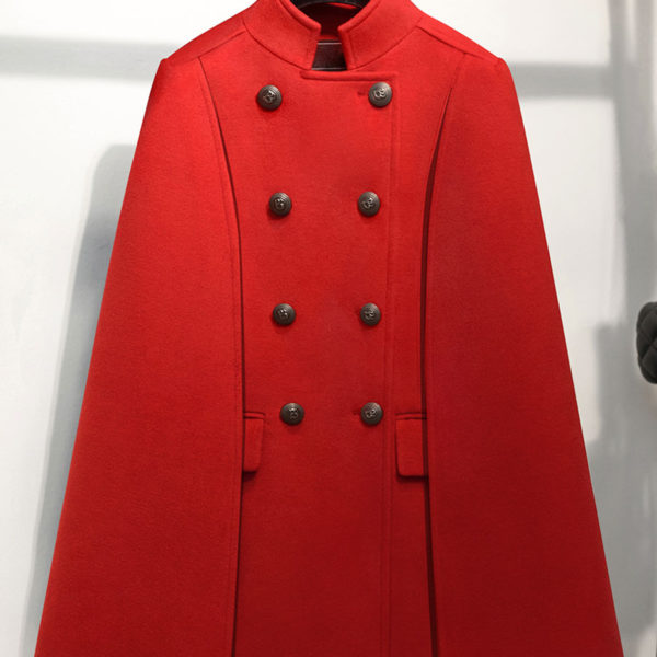Woolen Poncho Coat Stand Collar Double Breasted Women Cape Outerwear